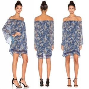 Alice + Olivia Cari Mosaic Paisley Flowy Sleeve Off The Shoulder Mini Dress Sz M
